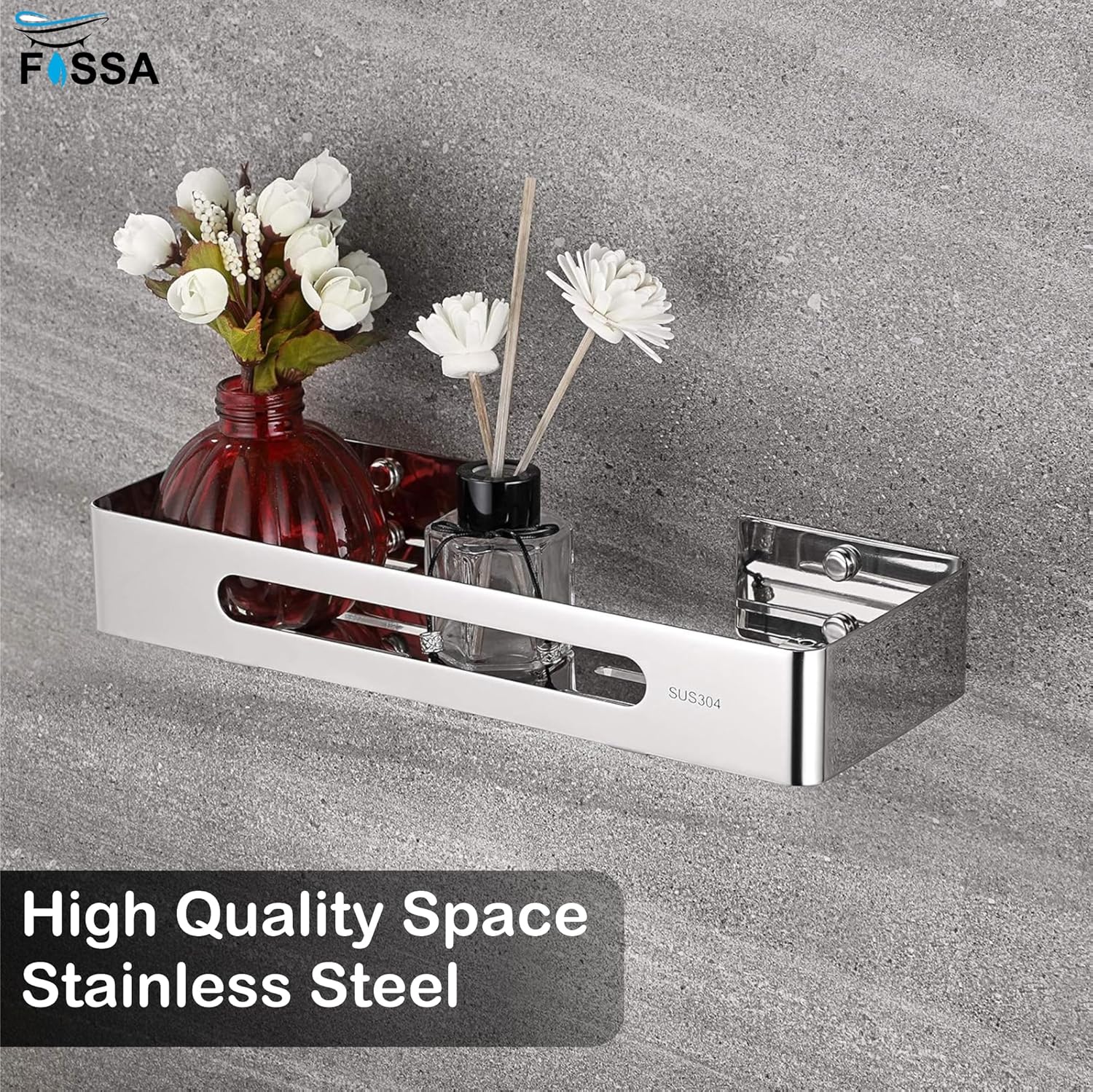 FOSSA Premium Stainless Steel Bathroom Shelf/Kitchen Shelf/Bathroom Shelf and Rack/Wall Storage Shelf/Bathroom Accessories (Silver)-3